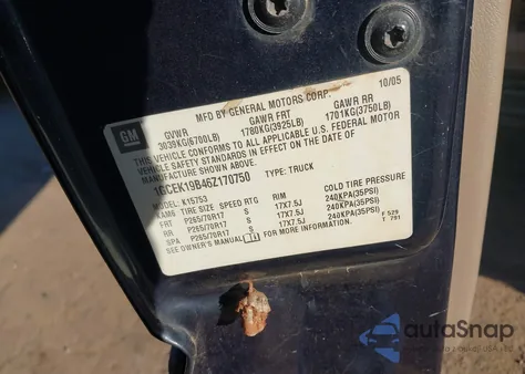 2006 Chevrolet Silverado 1500 Lt3 из США, поврежденный, VIN 1GCEK19B46Z170750